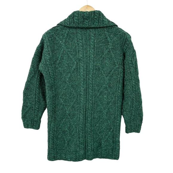 CARRAIG DONN Cardigan Sweater Aran Ireland Wool Cable Knit Button Button Green - Picture 2 of 7
